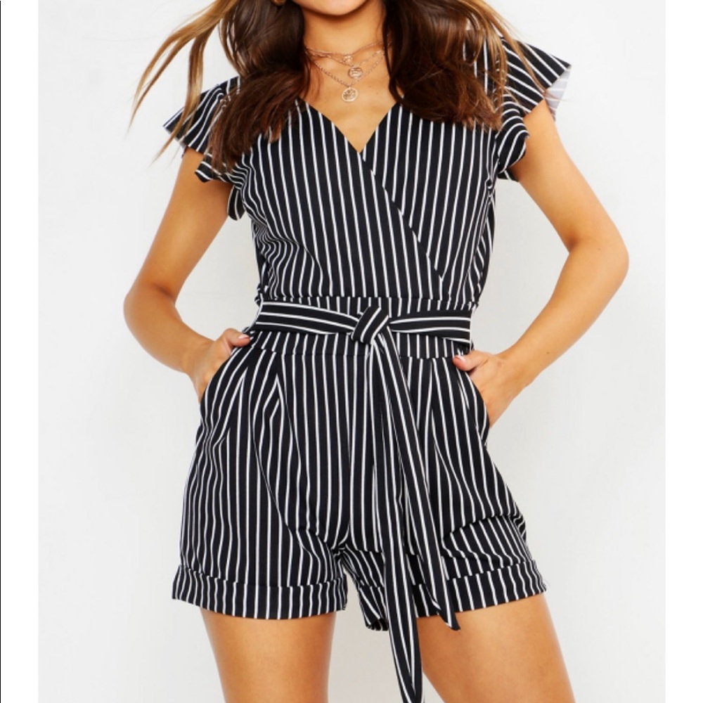 Tailored Ruffle Striped Romper
